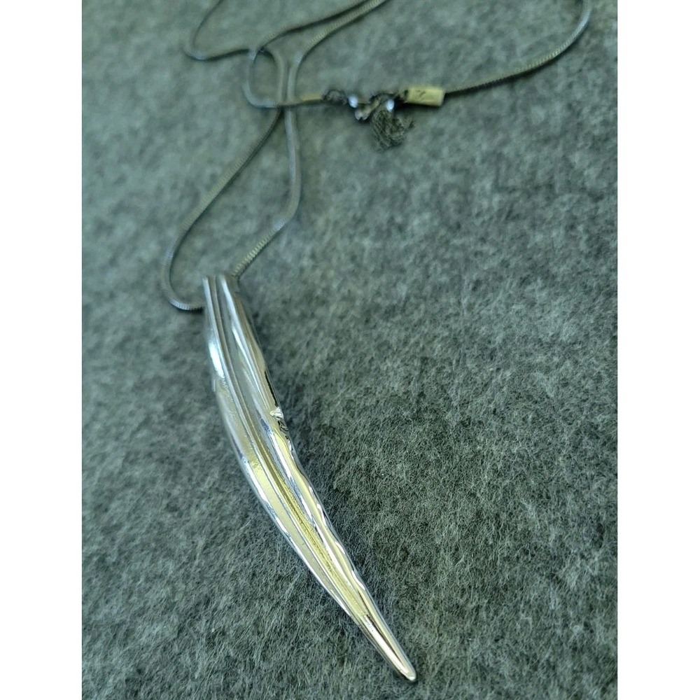Signed Long Silver Tone Spear Pendant Necklace Snake Chain 32in 25g Modernist